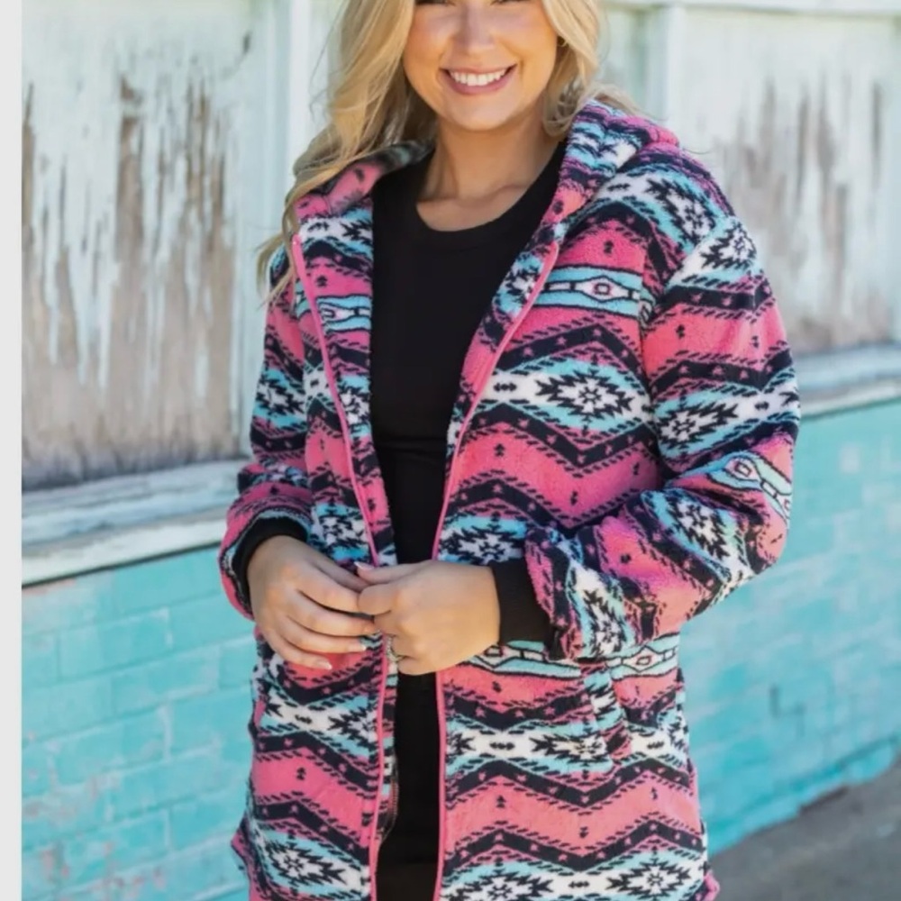 Women's Pink Sherpa Western Hooded Jacket